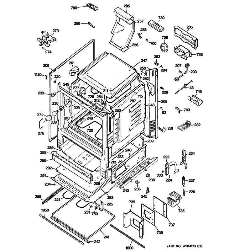 BODY PARTS Diagram and Parts List for P2B912SEM2SS  General Electric Range