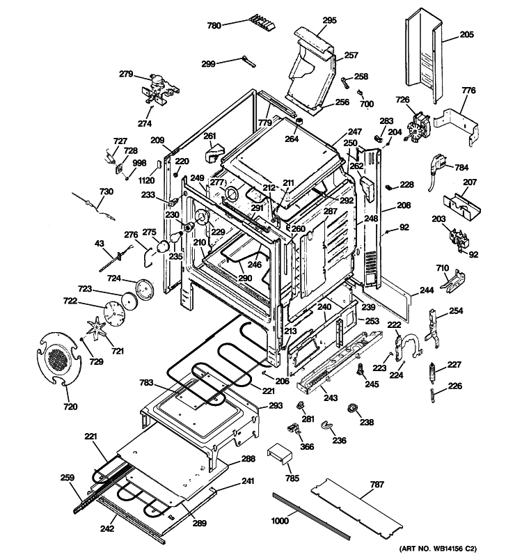 BODY PARTS Diagram and Parts List for P2B918SEM2SS  General Electric Range