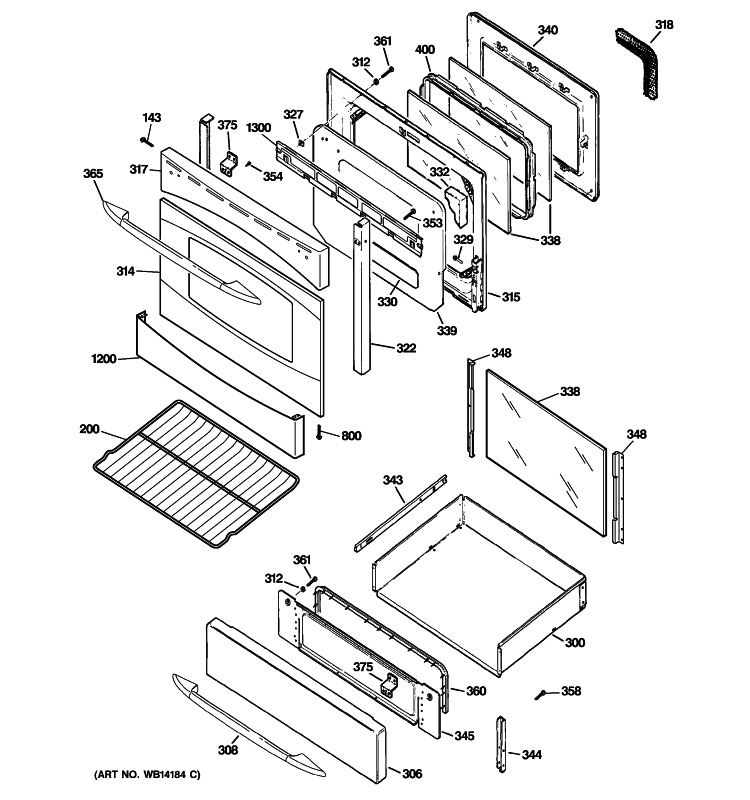 DOOR & DRAWER PARTS Diagram and Parts List for PGB916SEM2SS  General Electric Range