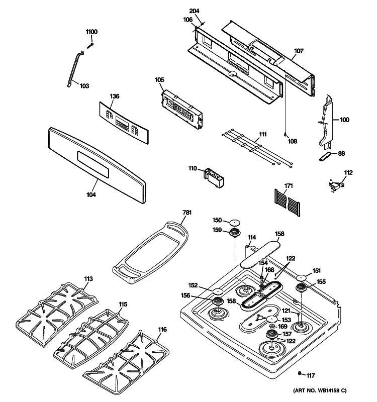 CONTROL PANEL & COOKTOP Diagram and Parts List for PGB918SEM2SS  General Electric Range