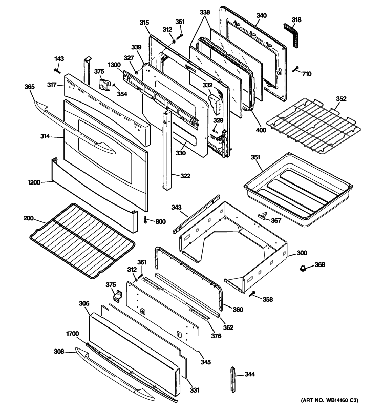 DOOR & DRAWER PARTS Diagram and Parts List for PGB918SEM2SS  General Electric Range