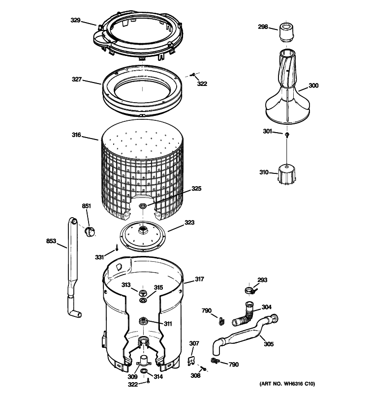 TUB, BASKET & AGITATOR Diagram and Parts List for WLSR2200J5WW  General Electric Washer