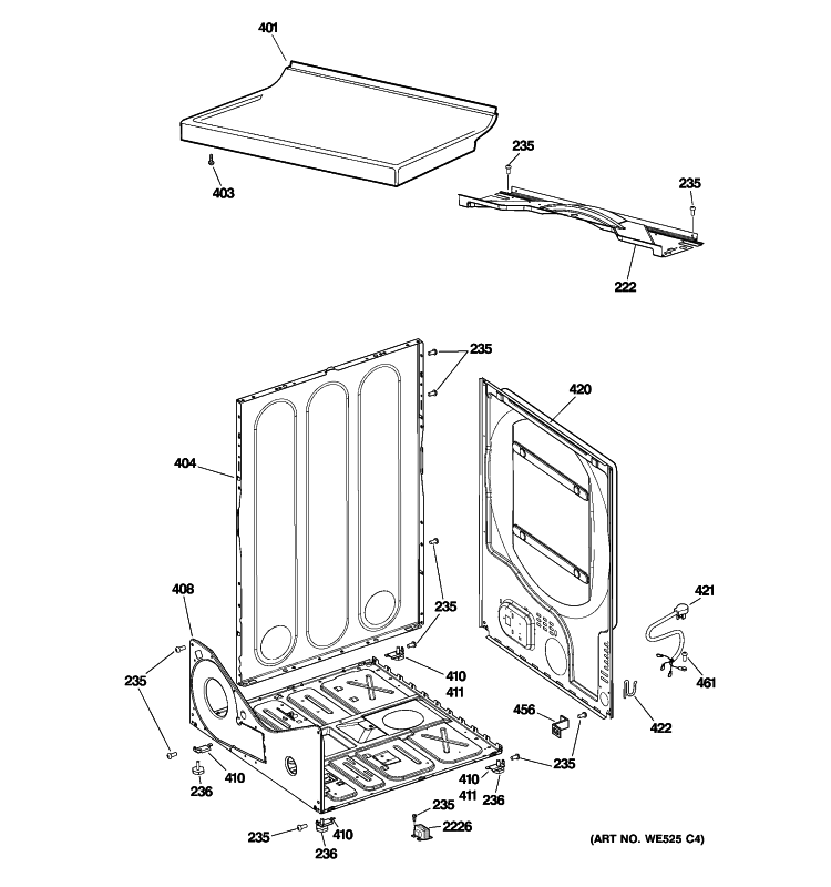 CABINET Diagram and Parts List for DISR333FG6WW  General Electric Dryer