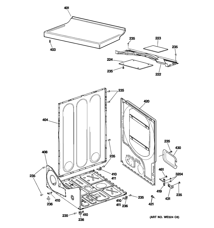 CABINET Diagram and Parts List for DLLLR23EG6WW  General Electric Dryer
