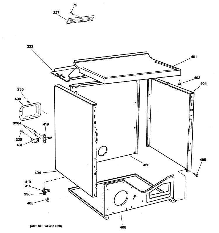 CABINET Diagram and Parts List for DLSR483EG5WW  General Electric Dryer