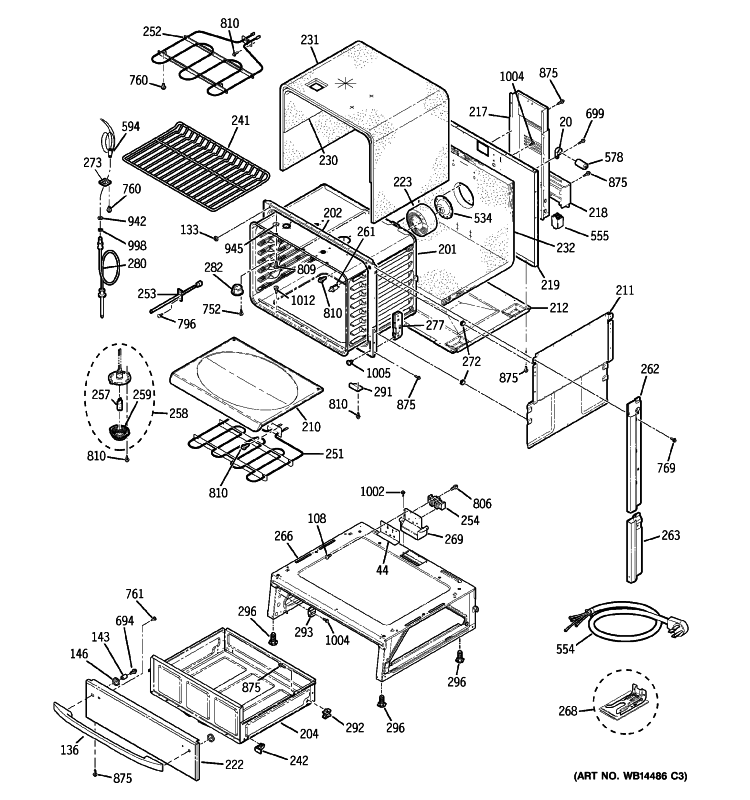BODY PARTS Diagram and Parts List for JCS968BK5BB  General Electric Range
