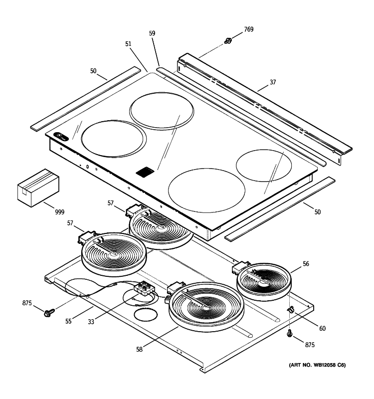 COOKTOP Diagram and Parts List for JS900CK4CC  General Electric Range