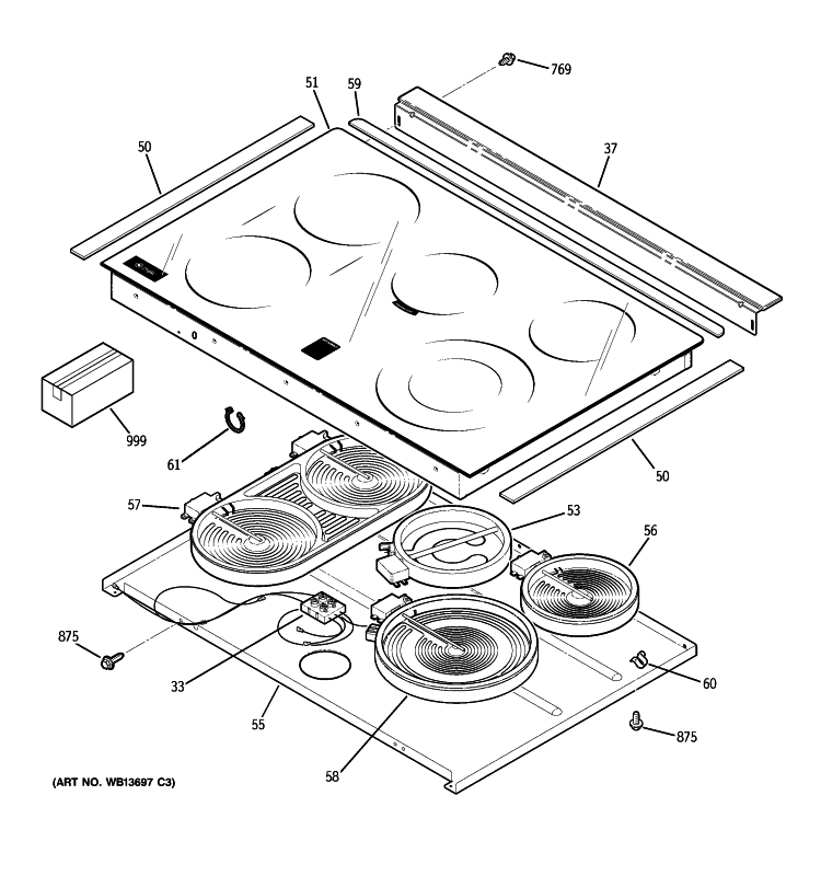 COOKTOP Diagram and Parts List for JS905BK4BB  General Electric Range