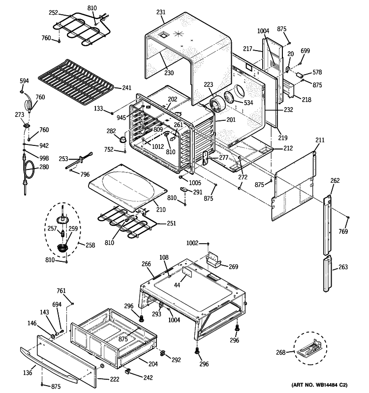 BODY PARTS Diagram and Parts List for JS968KK5CC  General Electric Range