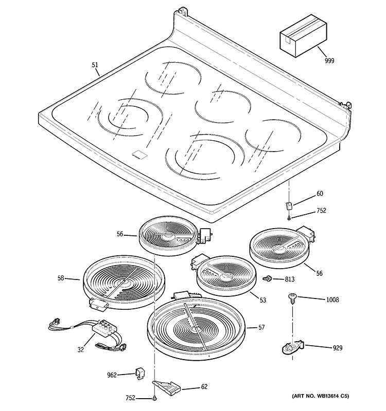 COOKTOP Diagram and Parts List for PB970SM2SS  General Electric Range