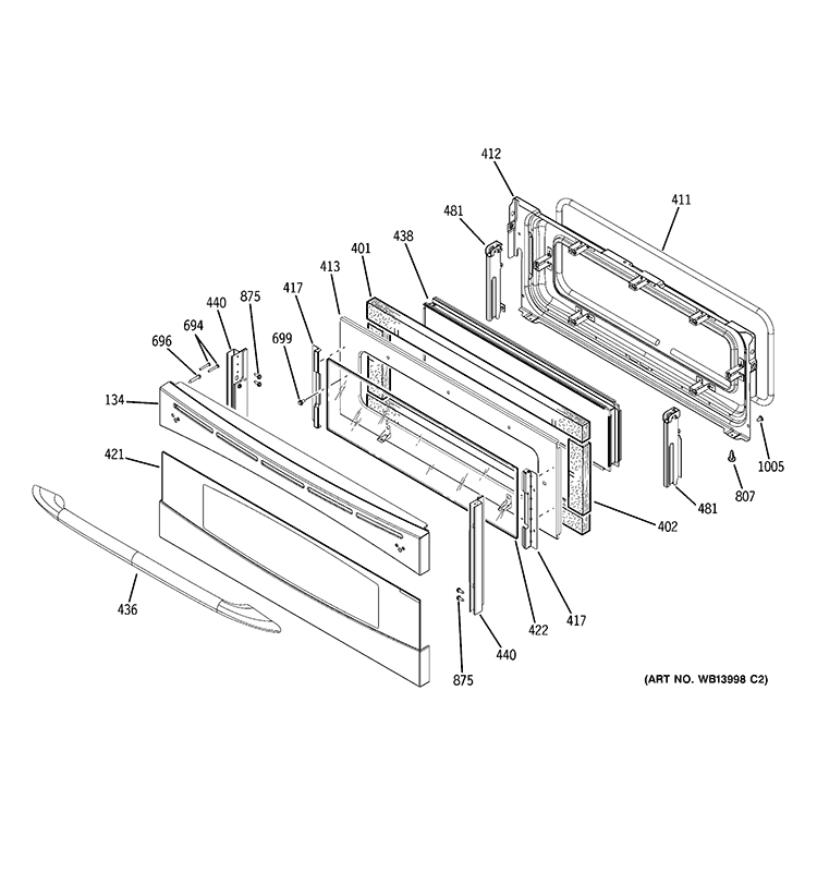 UPPER DOOR Diagram and Parts List for PB970SM2SS  General Electric Range