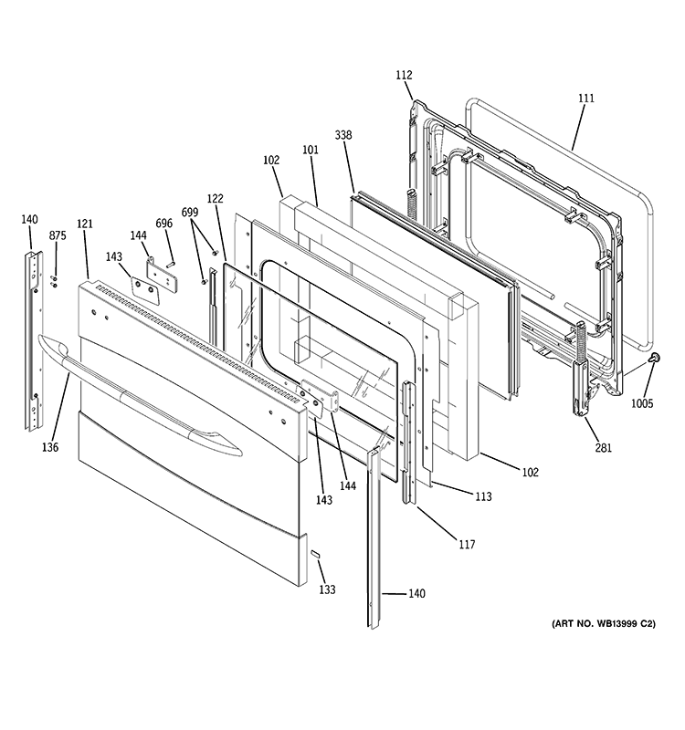 LOWER DOOR Diagram and Parts List for PB970SM2SS  General Electric Range