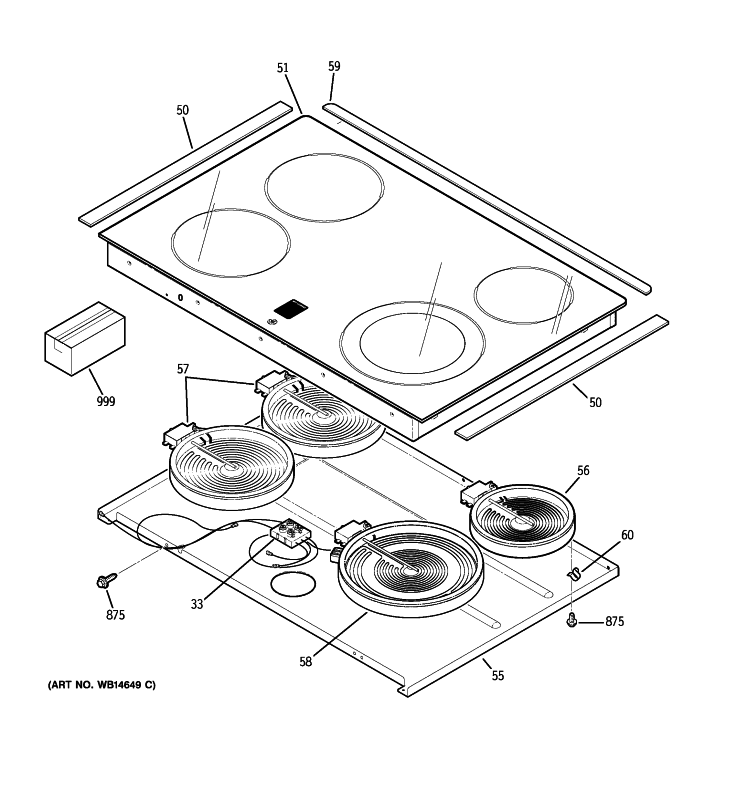 COOKTOP Diagram and Parts List for JD900BK4BB  General Electric Range