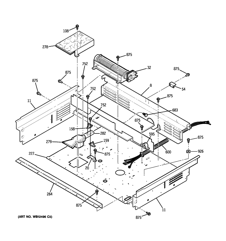 COOLING FAN Diagram and Parts List for JD900BK4BB  General Electric Range