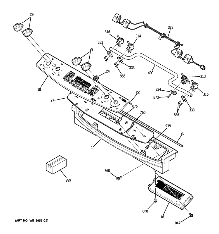 CONTROL PANEL Diagram and Parts List for P2S975BEM3BB  General Electric Range