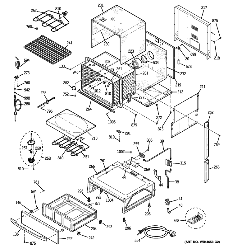 BODY PARTS Diagram and Parts List for P2S975SEM3SS  General Electric Range