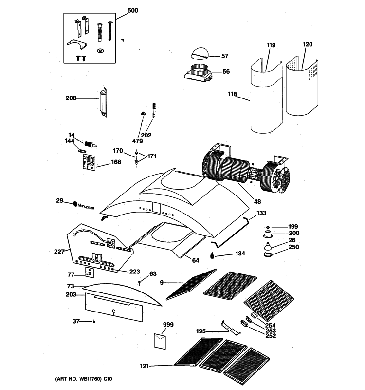 RANGE HOOD Diagram and Parts List for ZV750SY5SS  General Electric Range Hood