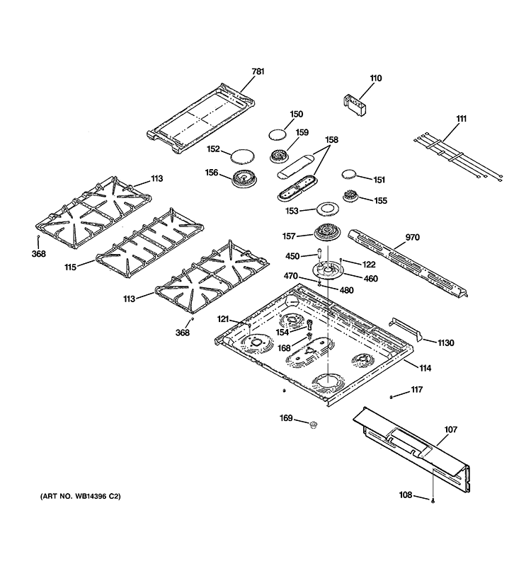 CONTROL PANEL & COOKTOP Diagram and Parts List for CGS980SEM1SS  General Electric Range