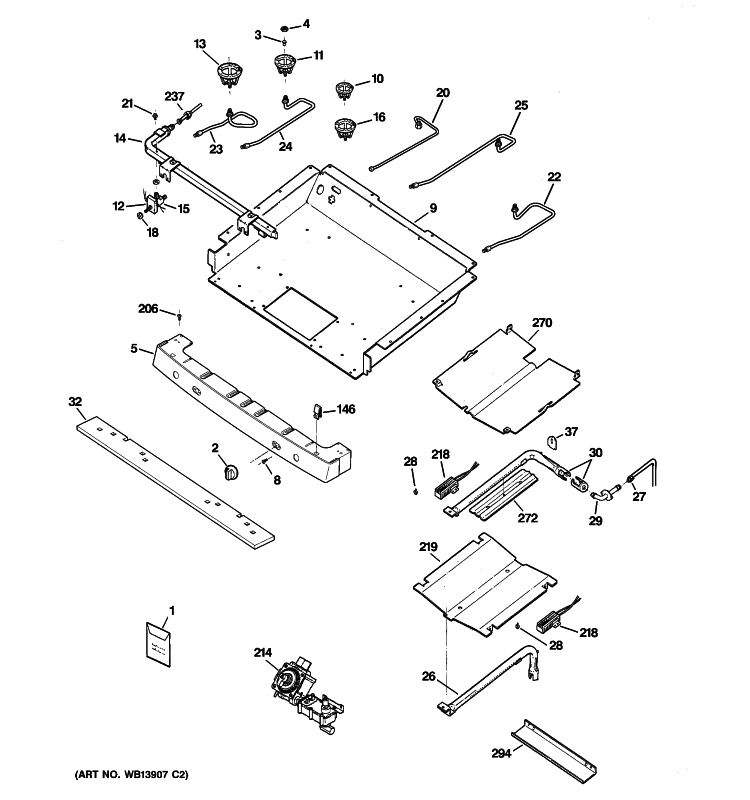 GAS & BURNER PARTS Diagram and Parts List for JGBP87SEM2SS  General Electric Range