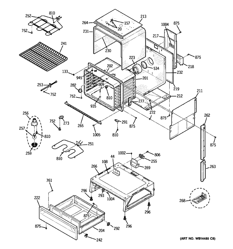 BODY PARTS Diagram and Parts List for JSS28DN1CC  General Electric Range
