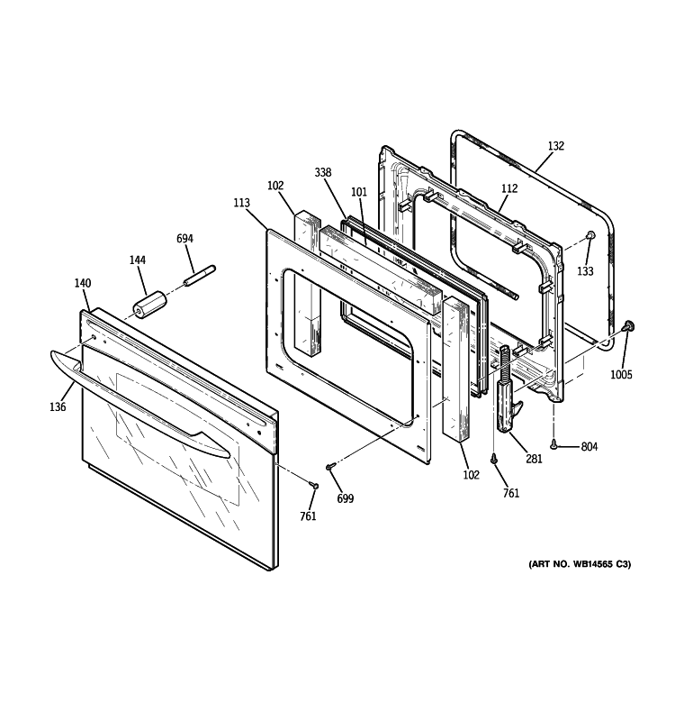 DOOR Diagram and Parts List for JSP39DN1BB  General Electric Range
