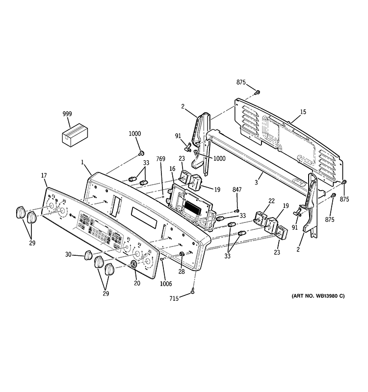 CONTROL PANEL Diagram and Parts List for PB970KM1CC  General Electric Range
