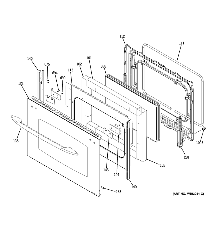 LOWER DOOR Diagram and Parts List for PB975KM1CC  General Electric Range