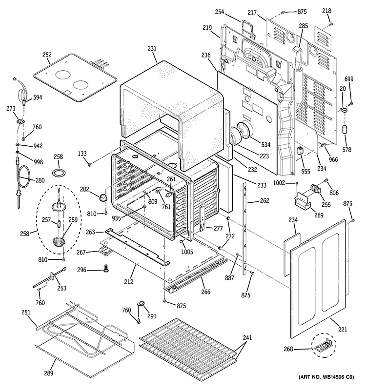 LOWER OVEN Diagram and Parts List for PB975SM1SS  General Electric Range