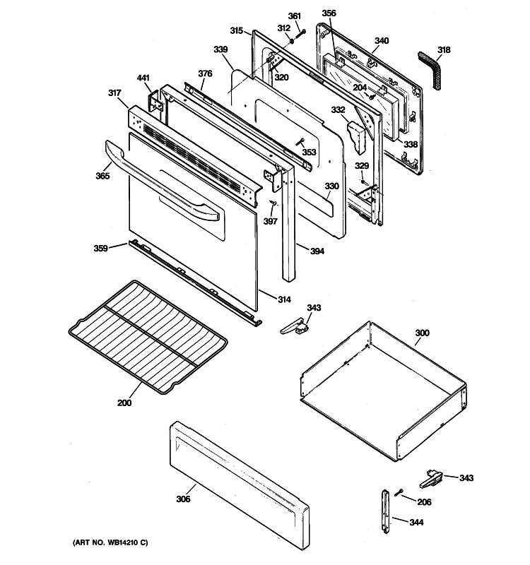 DOOR & DRAWER PARTS Diagram and Parts List for JGBP26DEM4CC  General Electric Range