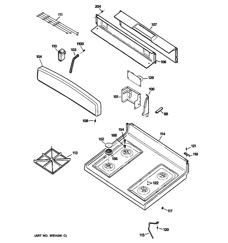 CONTROL PANEL & COOKTOP Diagram and Parts List for JGBP27DEM4WW  General Electric Range
