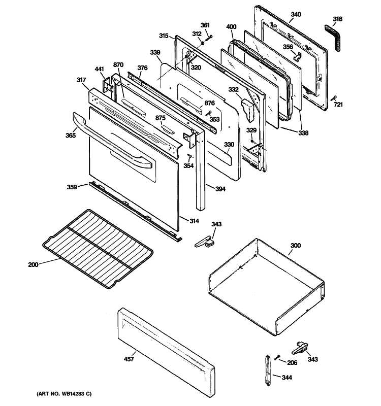 DOOR & DRAWER PARTS Diagram and Parts List for JGBP27DEM4WW  General Electric Range