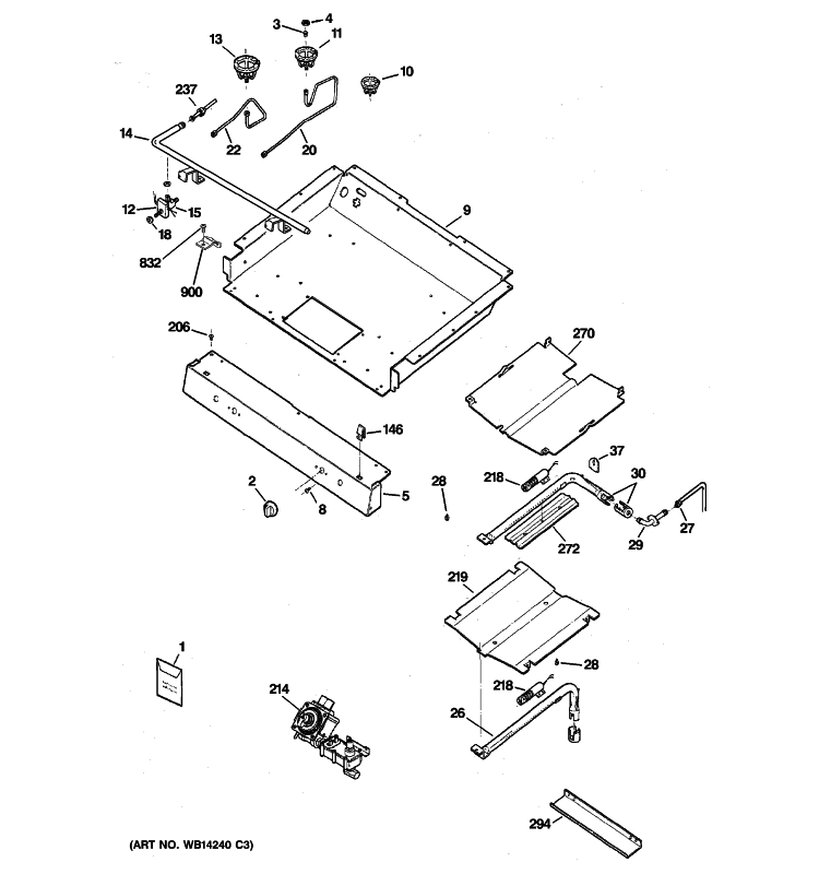 GAS & BURNER PARTS Diagram and Parts List for JGBP33DEM4CC  General Electric Range