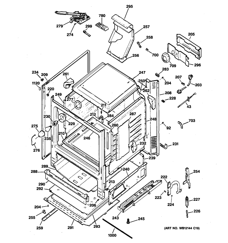 BODY PARTS Diagram and Parts List for JGBP87DEM2WW  General Electric Range