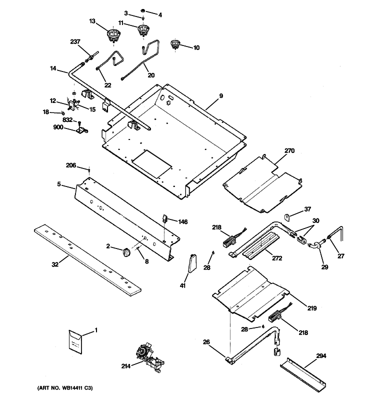 GAS & BURNER PARTS Diagram and Parts List for JGBP90MEHBBC  General Electric Range