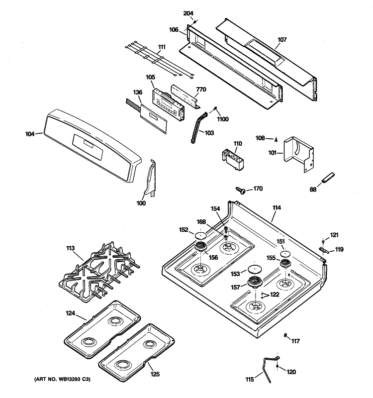 CONTROL PANEL & COOKTOP Diagram and Parts List for JGBP90MEHBBC  General Electric Range