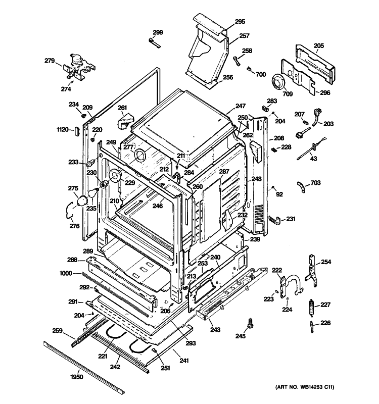 BODY PARTS Diagram and Parts List for JGBP90MEHBBC  General Electric Range