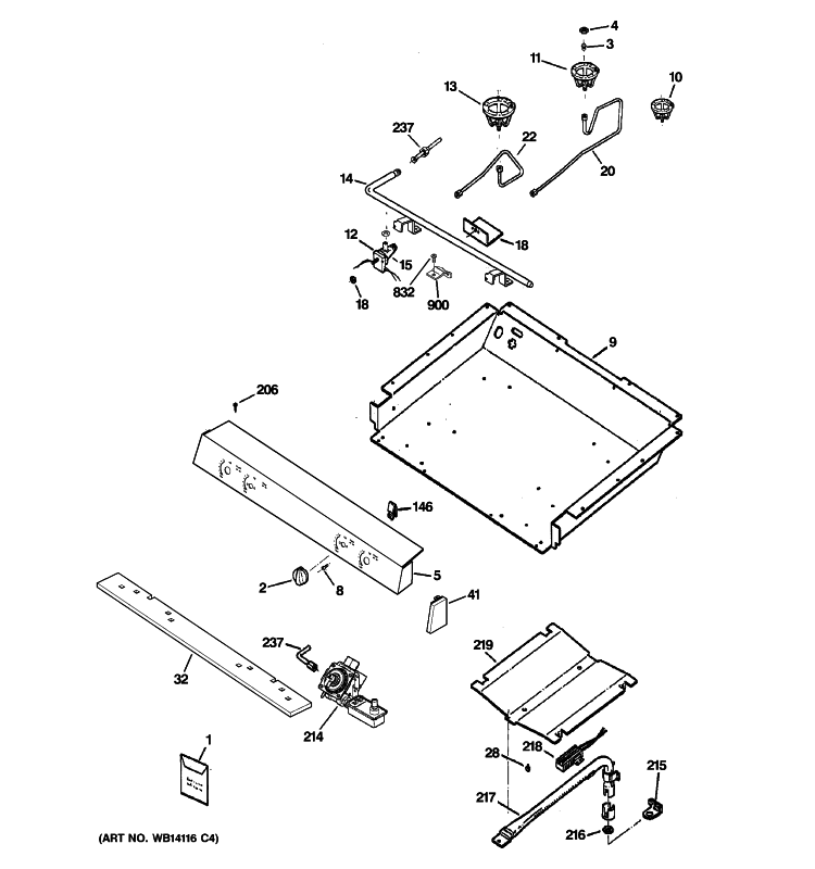 GAS & BURNER PARTS Diagram and Parts List for JGBS23SEM3SS  General Electric Range
