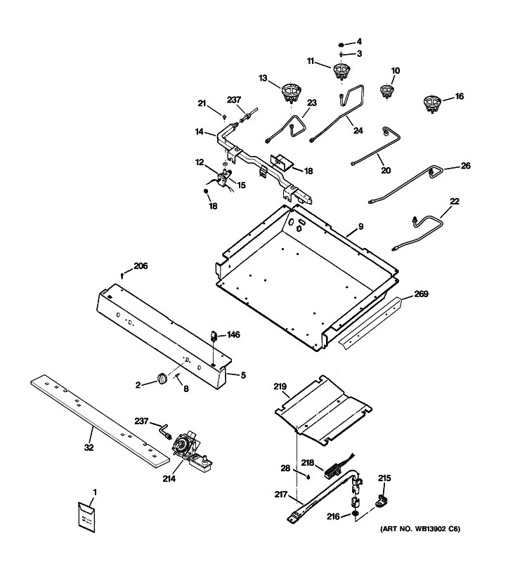 GAS & BURNER PARTS Diagram and Parts List for JGBS80SEM2SS  General Electric Range