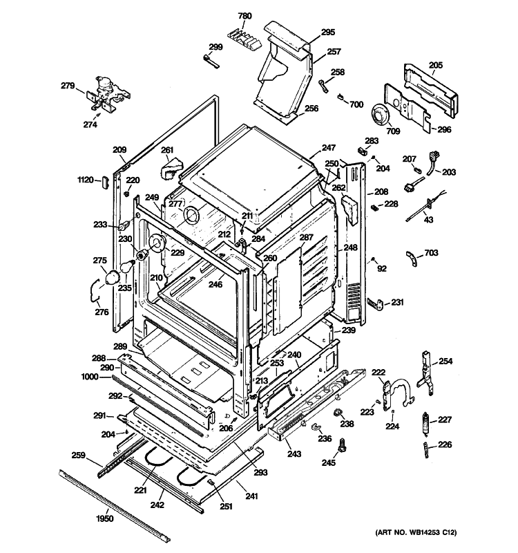 BODY PARTS Diagram and Parts List for PGB908DEM2CC  General Electric Range