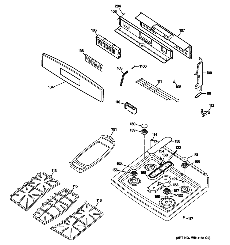 CONTROL PANEL & COOKTOP Diagram and Parts List for PGB910SEM2SS  General Electric Range
