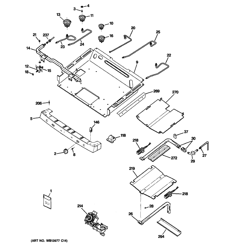 GAS & BURNER PARTS Diagram and Parts List for PGB916DEM2CC  General Electric Range