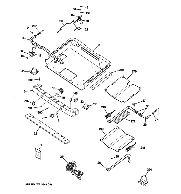 GAS & BURNER PARTS Diagram and Parts List for PGB928SEM2SS  General Electric Range