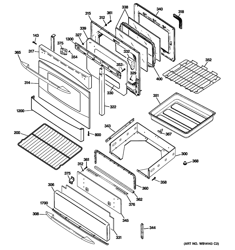 DOOR & DRAWER PARTS Diagram and Parts List for PGB975SEM2SS  General Electric Range