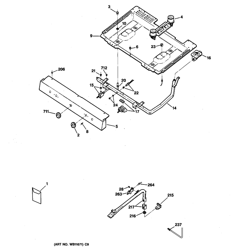 GAS & BURNER PARTS Diagram and Parts List for RGB508PPH4CT  Hotpoint Range
