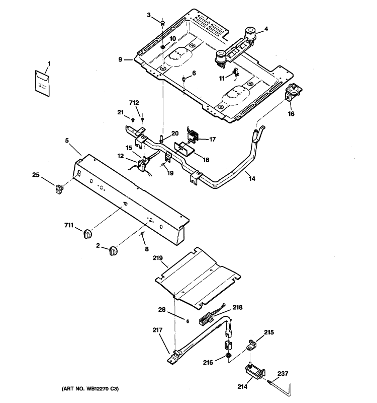 GAS & BURNER PARTS Diagram and Parts List for RGB528PEN2BB  Hotpoint Range