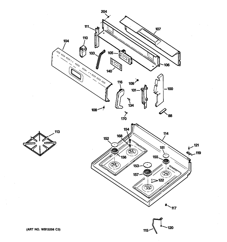 CONTROL PANEL & COOKTOP Diagram and Parts List for RGB540SEH8SA  Hotpoint Range