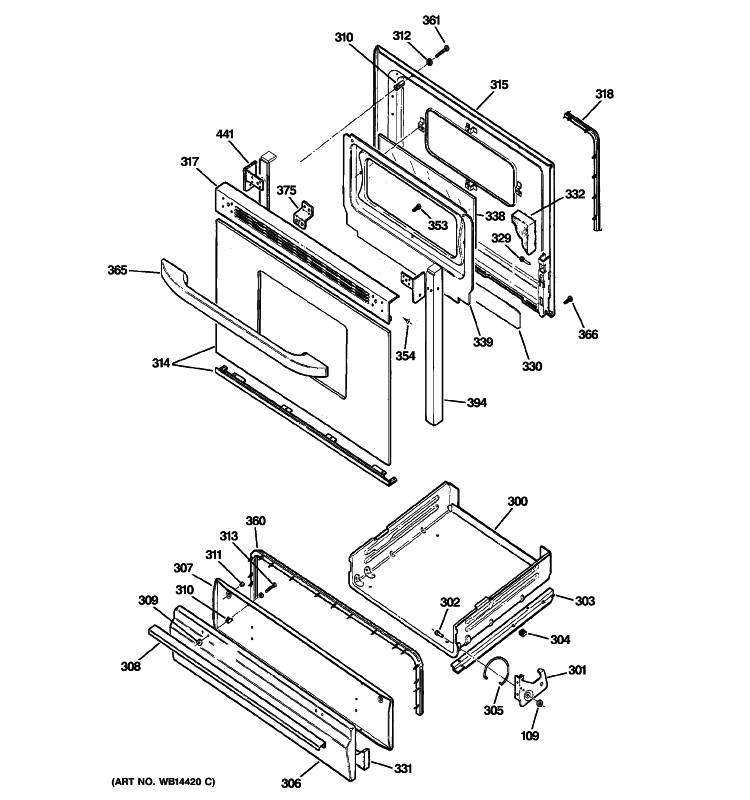 DOOR & DRAWER PARTS Diagram and Parts List for RGB540SEH8SA  Hotpoint Range