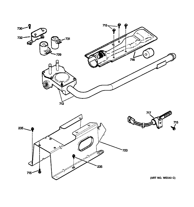 GAS VALVE & BURNER ASSEMBLY Diagram and Parts List for NVLR223PJ0WW  Hotpoint Dryer