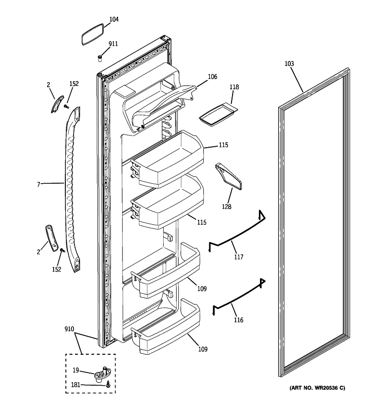 FRESH FOOD DOOR Diagram and Parts List for GSE20IBTJFBB  General Electric Refrigerator