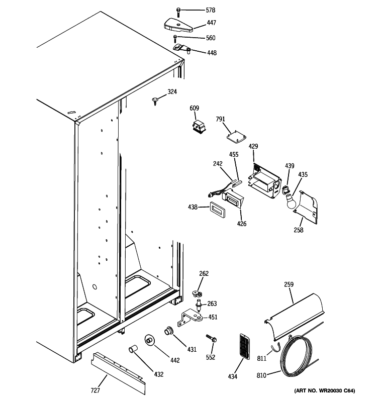 FRESH FOOD SECTION Diagram and Parts List for GSE22KEWHFBB  General Electric Refrigerator
